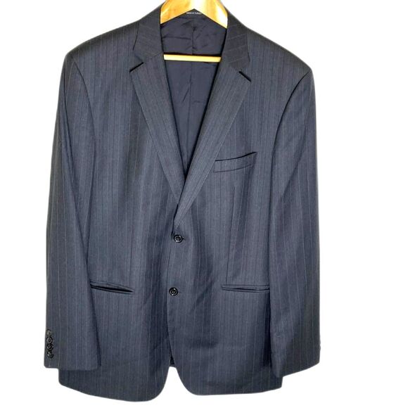 Boss Hugo Boss Gray Pinstripe Wool Super 130 Suit Sport Coat Size 44R - Picture 2 of 16